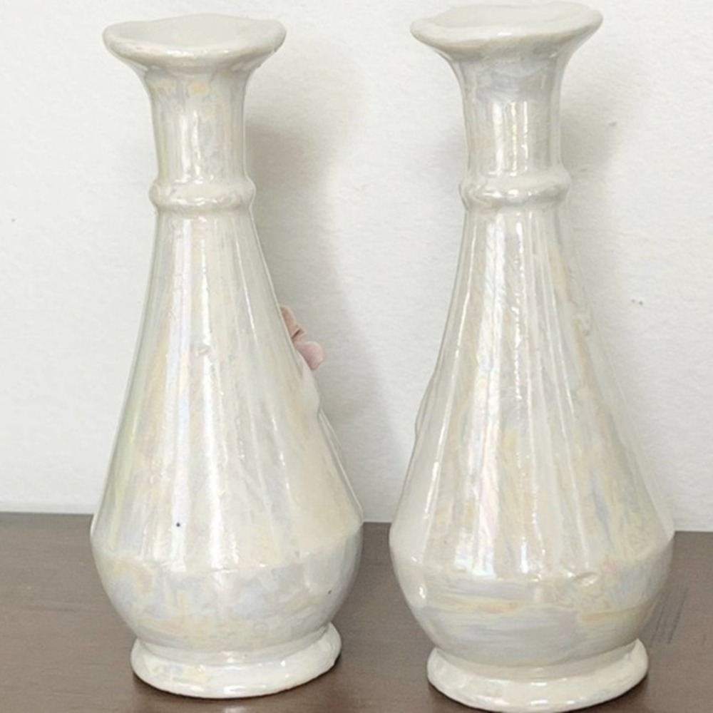 Vintage Betson’s Luster Pink Rose Bud Vase Set of 2 - Picture 2 of 8